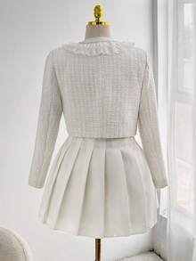 Flirla Plus Size Ruffled Tweed Short Jacket Winter Fall Autumn - White - View 5