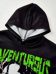 Bolty 2 件装青少年男童休闲运动学院风黑色连帽印花卫衣和喇叭裤套装，适合儿童服装、幼儿男童服装、返校季男童套装、日常穿着、上学、旅行、运动、冬季套装、冬季服装、秋季服装、所有儿童服装、黑色上衣、黑色裤子。 - 綠色 - 查看 3