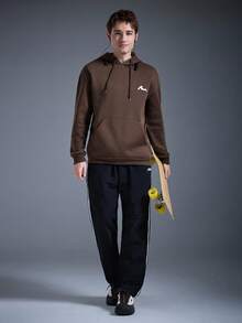 DRIFTMERE 男士印花抽绳连帽卫衣，春夏运动上衣 - 棕色 - 查看 7