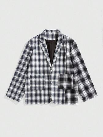 Street Life Giacca casual/da lavoro da uomo con collo a bavero, maniche lunghe e motivo a quadri, adatta per l'autunno