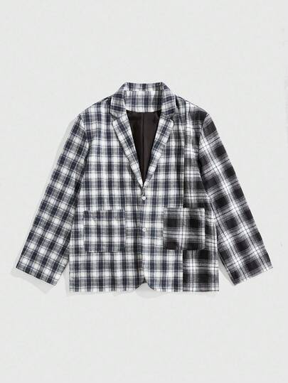 Street Life Giacca casual/da lavoro da uomo con collo a bavero, maniche lunghe e motivo a quadri, adatta per l'autunno