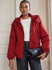 Aveloria Modichic Casual Fashionable Versatile Zipper Detachable Hooded Padded Coat, Solid Color Outerwear For Women