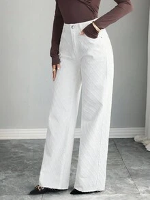 Selianne Jeans casual e versatili a gamba dritta con texture e colore unito - Bianco - Visualizzare 6
