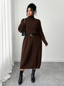 SHEIN Tall CURVE Plus Size Casual Turtleneck Raglan Sleeve Sweater Dress Winter Fall Autumn