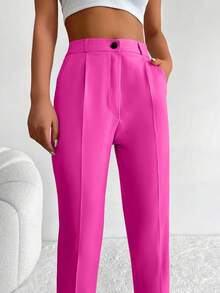 Cottnline Solid Zip Up Suit Pants - Hot Pink - View 5