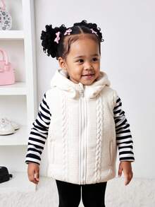 Young Girl' Winter New Simple Versatile Thick Vest, Reversible Quilted Hooded Zip-Up Sleeveless Padded Coat Fall - White - View 3