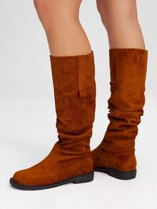 Styleloop Women's Vintage Over-The-Knee Boots, Round Toe Slim Fit Tall Riding Boots, Suitable For Halloween, Christmas, Autumn, Cowgirl Outfit, Brown Boots, Western Boots, Core - Camel - View 2