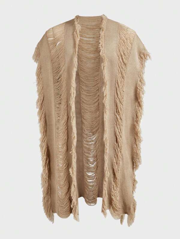 EASEVO Plus Size Men's Casual Beach Atmosphere Fringe Shawl Collar Cardigan Sweater, For Fall, Winter