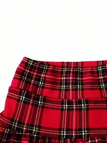 SHEIN Tween Girl Casual Minimalist Comfortable Mid-Waist Ruffle Plaid Mini Skirt Fall Winter - Grey - View 4