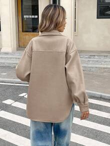 Serisse Flap Pocket Drop Shoulder Overcoat In Fall/Winter Casual - Camel - View 2