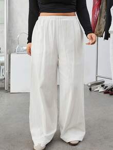 SHEIN EZwear Plus Size Solid Color Textured Loose Casual Wide Leg Pants, Autumn/Winter