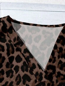Rusticease Lässige Leopard Muster V-Ausschnitt Bluse für Damen, geeignet für Herbst/Sommer - Schokoladenbraun - Übersicht 6