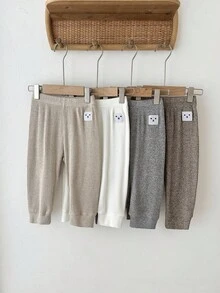 SHEIN 4 件套男婴/中性笑脸设计裤子，舒适可爱，适合户外玩耍或日常穿着，四季皆宜