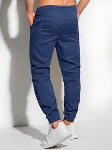 Manfinity Homme Men's Zipper Pocket Drawstring Waist Jogger Pants, Fall - Navy Blue - View 2