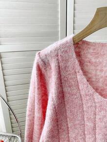 Franclia كنزة صوفية كاجوال فضفاضة بياقة على شكل حرف V، أكمام طويلة، خريف/شتاء