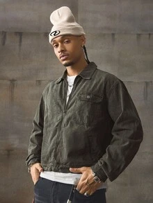 AXEPEAK Men's Long Sleeve Casual Washed Zip-Up Collar Jacket, Fall, Winter