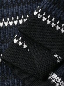 DAZY 女士优雅通勤条纹纽扣装饰毛衣裙，秋冬 - 黑色 - 查看 8