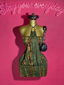Slaydiva Women's Dark Green Summer Tie-Dye Gradient Halter Bodycon Mini Dress,Night Club Outfits,Vintage Wild Street Boho Clothes For Vacation & Party - Green - View 6