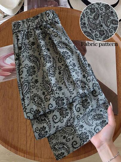 GlowEve CURVE 大码女式简约时尚印花裤，松紧腰