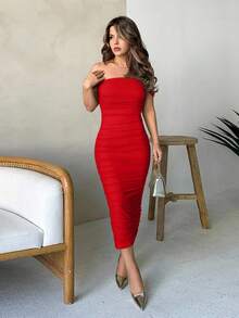 Jemour 浅黄色蕾丝连衣裙节日连衣裙夏季连衣裙夏季连衣裙春季连衣裙柔和色连衣裙海滩女士连衣裙长海滩连衣裙夏季长裙女士夏季服装//春季服装//情人节服装/狂欢节//海滩度假服装 - 紅色 - 查看 6