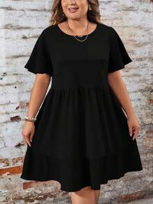 EMERY ROSE Music Festival Casual Minimalist Vacation Loose Fit Round Neck Short Sleeve Plus Size Dress, Suitable For Spring/Summer Chic Dress - Multicolor - View 5