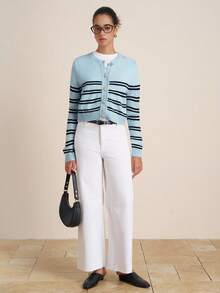 Airaco Women's Casual Striped Button-Up Long Sleeve Knit Cardigan - Multicolor - View 5