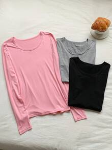 Comfortcana Casual Versatile Solid Color Modal Long Sleeve T-Shirt - Multicolor - View 4