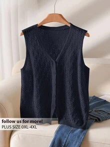 CosyJoli Plus Size Women V-Neck Single-Breasted Slim Casual Knitted Vest,Fall Clothes For Women Autumn