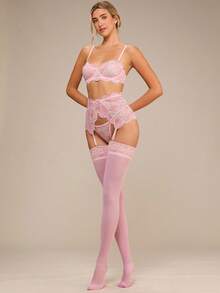 Enchnt 女士性感蕾丝装饰粉色内衣套装 Bridallingerie - 粉色 - 查看 3