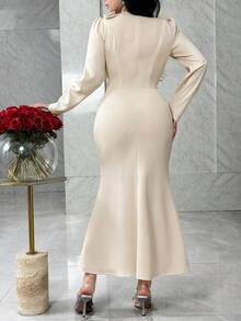 Modelyn Bow Collar Waist Cinched Slimming Elegant Long Dress
