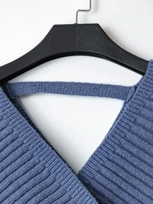 GlowEve Set nou de cardigan minimalist la modă și fustă midi plisată în linie A, asortat, stil european elegant și versatil - Albastru - Vizualizare 4