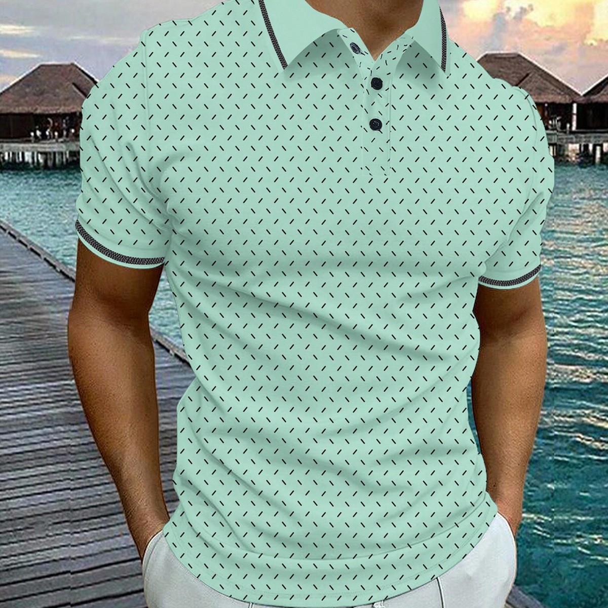 Camiseta polo de manga corta con estampado todo sobre casual de verano para hombres