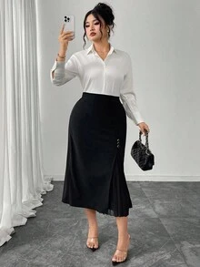 Modelyn Váy đi làm xếp ly bodycon thanh lịch đa năng cỡ lớn cho nữ - màu đen - Xem 3