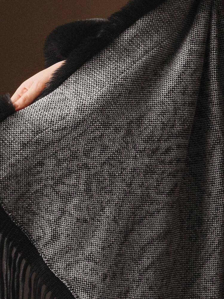 Robe de soirée en fausse fourrure tricotée noir et blanc pour femmes grandes tailles, convient pour les invités de mariage, les cocktails, élégante et chic