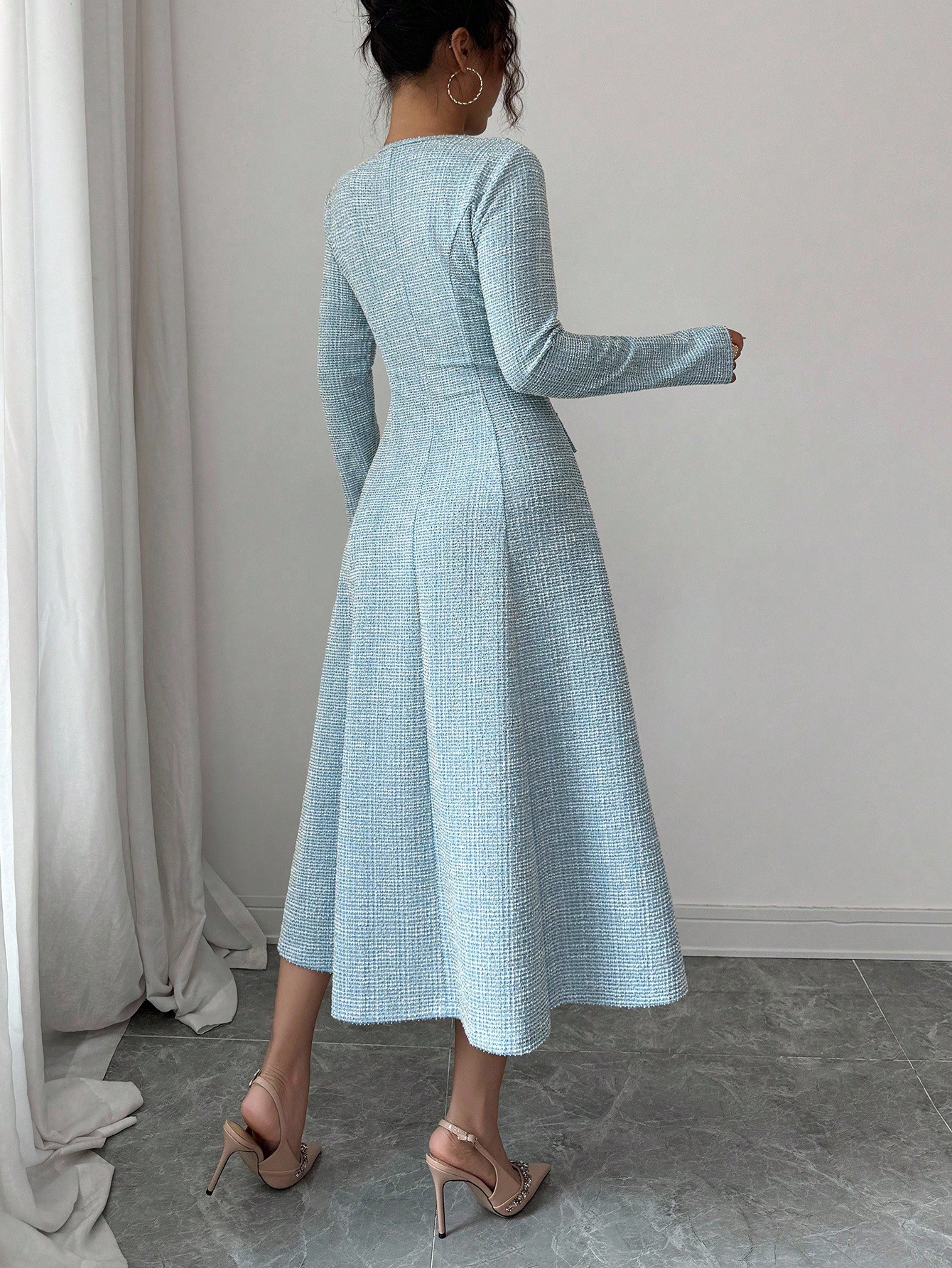 Elenzga فستان نسائي أنيق بياقة مكشكشة على شكل حرف...