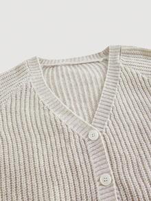 SHEIN MOD Damen V-Ausschnitt Laternärmel Strick Lässig Cardigan mit Knopfverschluss vorne