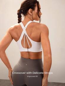 GLOWMODE Top Esportivo de Compressão Alta com Zíper Frontal, Copos de Espuma Moldada, Alças Cruzadas Nas Costas, Decote em U, Absorção de Suor, Impacto Médio, Ideal para Corrida, Jogging, Treino e Academia