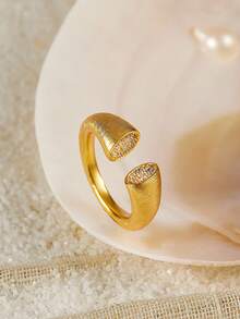 Opalesca 18k 金不对称圆形开口戒指，适合 Y2K、妈妈、女士、女孩、秋季、冬季、节日、假日、度假、老钱、万圣节 - 金黃色 - 查看 2