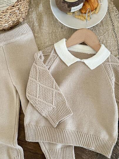 SHEIN 两件套男婴休闲学院风舒适时尚简约实用百搭柔软舒适宽松Polo衫套装适合生日派对、聚会、表演适合儿童服装男婴衣服学校返校男童套装日常适合上学适合旅行适合运动适合秋冬季