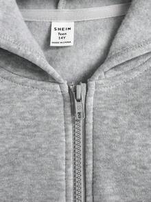 SHEIN Girlism 少女灰色保暖内衬卫衣，纯色长袖百搭套头衫，秋冬季休闲学院风卫衣，灰色拉链卫衣，青少年拉链卫衣，灰色拉链卫衣，少女拉链卫衣，儿童拉链卫衣，青少年拉链卫衣 - 灰色 - 查看 5