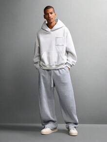 SUMWON Weite Passform Zugband Jogginghose, schweres Gewicht mit Paneelen, weite Beine, gemütlicher Winterloungewear, lässiger Alltagskomfort, unifarben - Grau - Übersicht 3