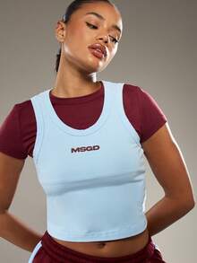 MISSGUIDED MSGD Double Layer Cropped T-Shirt With Contrast Sleeves Short Sleeve Crew Neck Top - Multicolor - View 1