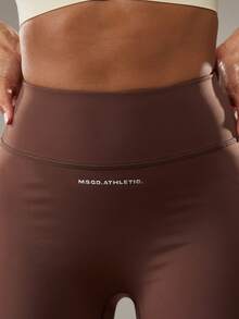 MISSGUIDED Mallas deportivas de cintura alta para mujer, sin costuras, para entrenamiento, yoga, running y gimnasio, con detalles reflectantes - Café integral - Ver 4