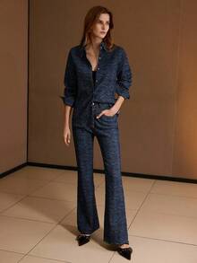 MOTF PREMIUM 全身印花纽扣牛仔上衣 - 藍色 - 查看 4