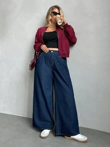 Auralis Quần Jeans Boyfriend Ống Rộng Thời Trang Thường Ngày Và Đa Năng Size Lớn - Màu xanh lam - Xem 1