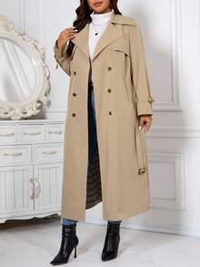 SHEIN Clasi Curvy Plus Size Women's Khaki Double-Breasted Lapel Belted Long Trench Coat With High-Quality Plaid Fabric Lining And Pockets,Comfortable And Warm From The Cold,2025 New,Fall Women Clothes, Winter Clothes For Women,Vintage,Going Out Outfits,Fall Outfits,Trench Coat,Winter For Women,Fall Clothes Plus Size, Office Outfits For Women,Fall Outfits For Women,Classy Outfits For Women,Women's Fall Clothes,Halloween,Halloween Costumes,Halloween Clothes Women,Old Money Style Women,Fall Clothes For Women,Business Casual Woman,Office Outfits For Women,Work Outfits For Women,Business Professional Women,Business Casual Outfits Women,Office Attire For Women,Office Wear,Suitable For Multiple Occasions Autumn