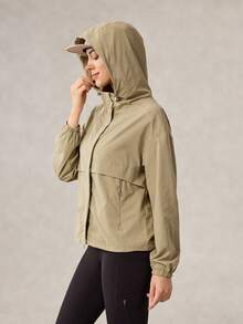 OutZeal Women Outdoor Jacket Solid Color Hiking Camping Travel Water-Resistant Hooded Outdoor Top Spring Fall - Khaki - View 8