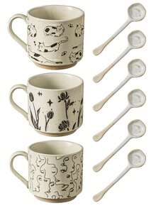 Coffee Cup Coarse Clay Cup Mug Household Hand-Painted Underglaze Retro Creative Ceramic Cup Ancient Style Ins Style Creative Personalized Retro Household Water Cup Coffee Cup Summer Water Replenishment Retro Drinkware Cup Aesthetics Office Water Replenishment Holiday Water Cup Bedside Water Bottle Office Water Replenishment Minimalist Water Cup - Multicolor - View 12