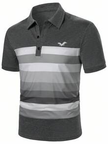 Calvornis 男式鹰条纹短袖休闲通勤 Polo 衫 - 彩色 - 查看 5