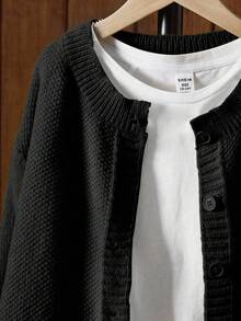 EMERY ROSE 女式纯色简约日常长袖针织开衫 - 黑色 - 查看 4